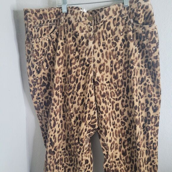 Chico's size 3 pants corduroy studs pockets straight zip button animal print - Picture 8 of 15